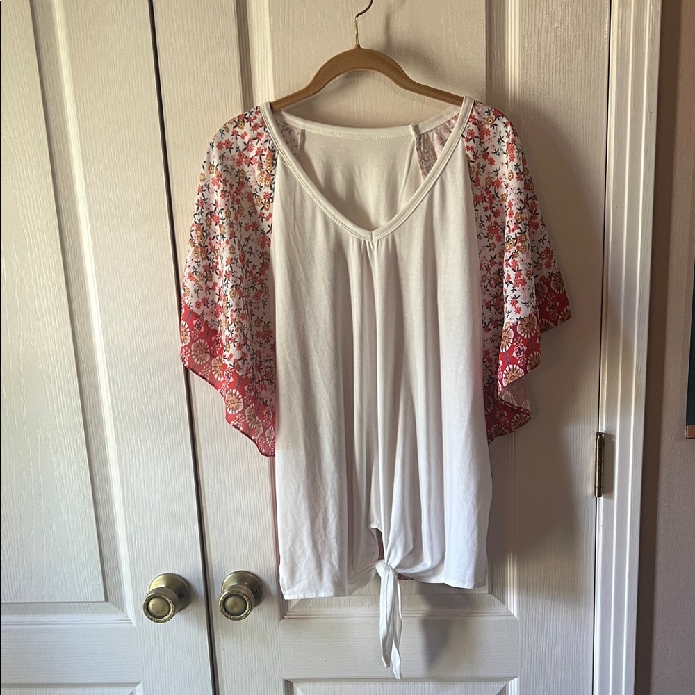 Pink and White Floral Blouse